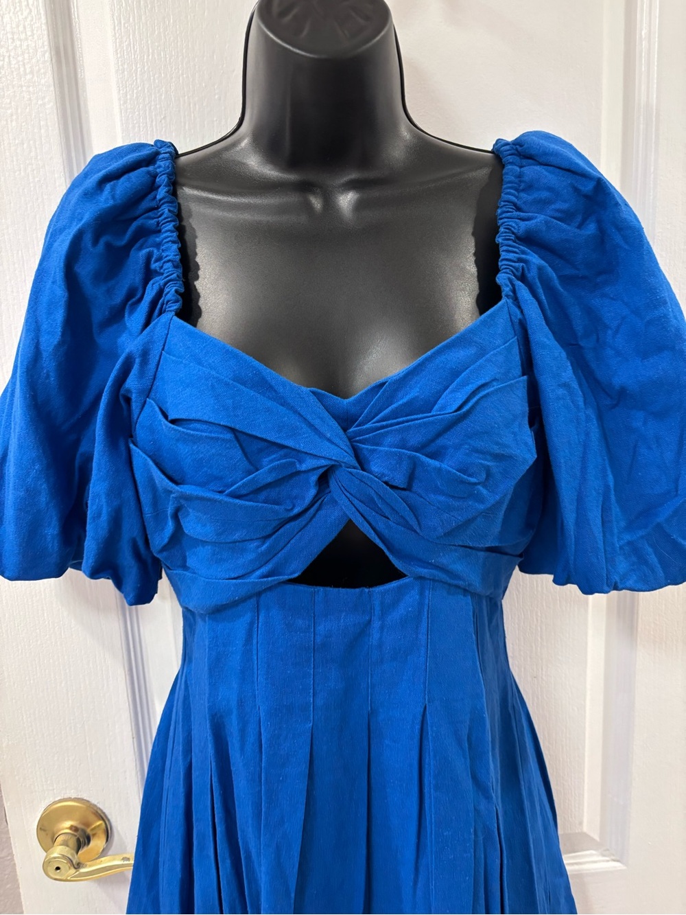 House of Harlow 1960 Twist Front Mini Dress Puff Sleeve Pleated Babydoll Flirty - Picture 4 of 16